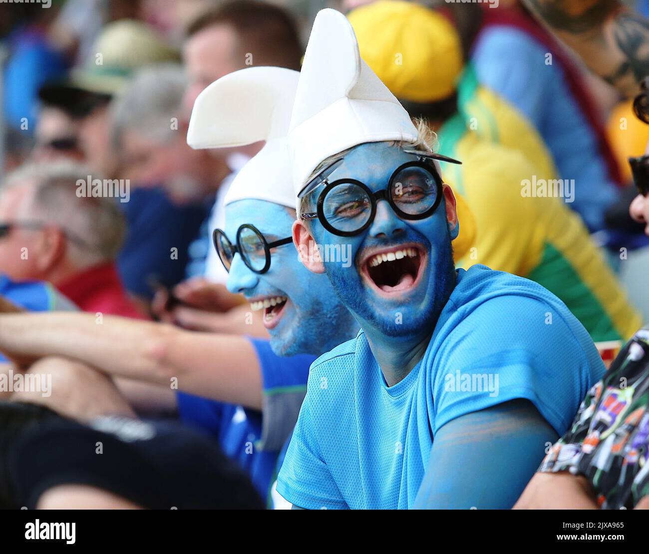 Fan Laughter Fans laugh on Day 1 of the First Test match between Australia and ...