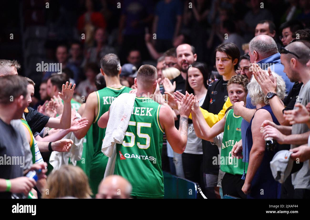 Australian players celebrate with the crowd after the World cup ...