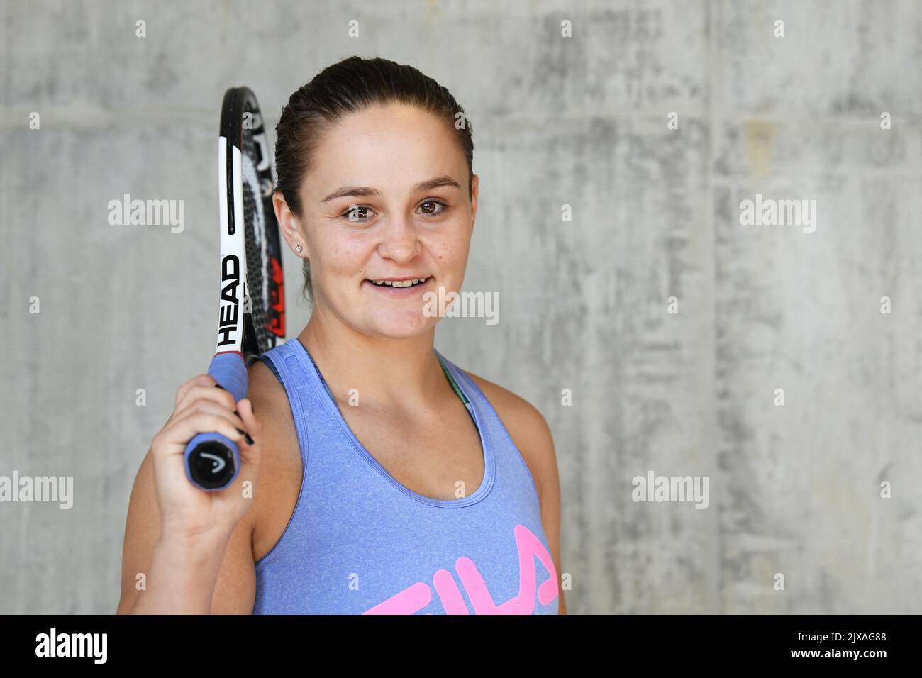 Ashleigh Barty poses for a photograph inside the National Tennis Centre ...