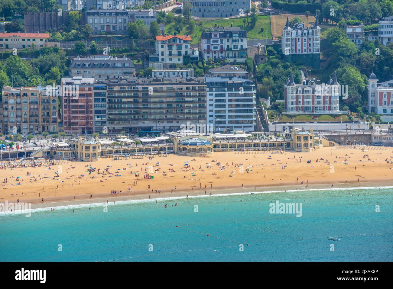High angle view of La Concha beach in San Sebastian Donostia city Spain Stock Photo