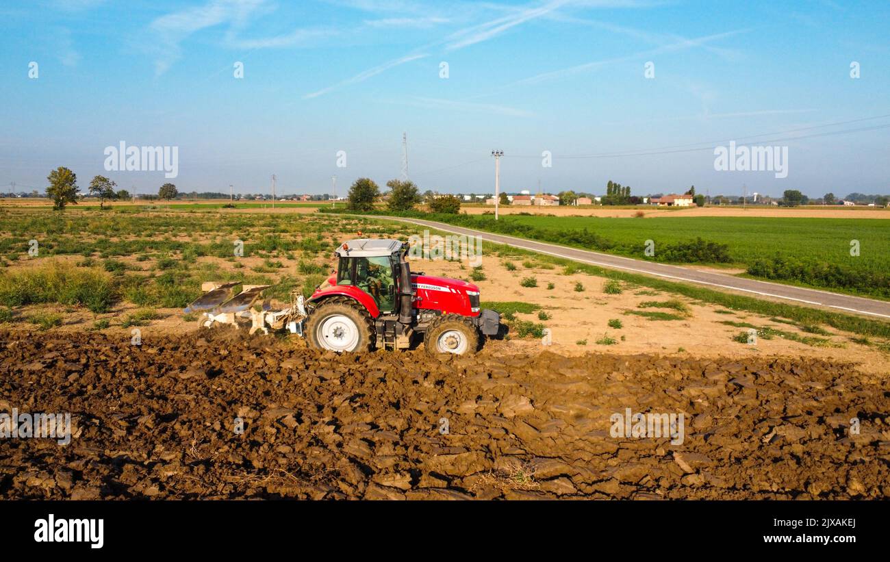 Aerial video plowed field tractor hi-res stock photography and images ...
