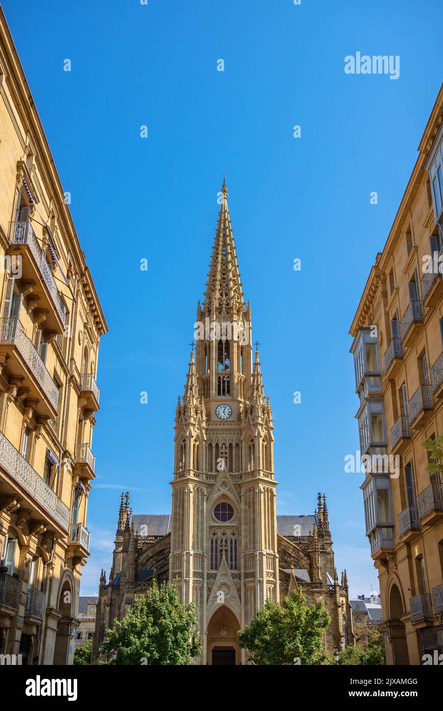 San Sebastián Donostia late-1800s cathedral Good Shepard with ornate Gothic-Revival architecture Stock Photo