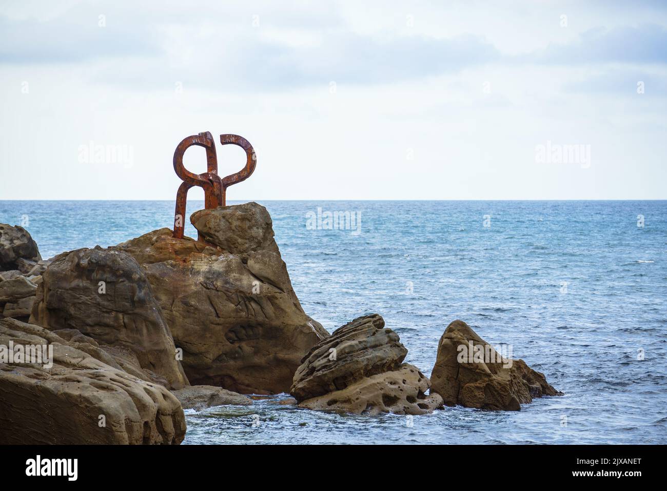 San Sebastián, Spain. August 10, 2022.  View of Wind Comb (Peine del Viento) sculptures by Eduardo Chillida Stock Photo