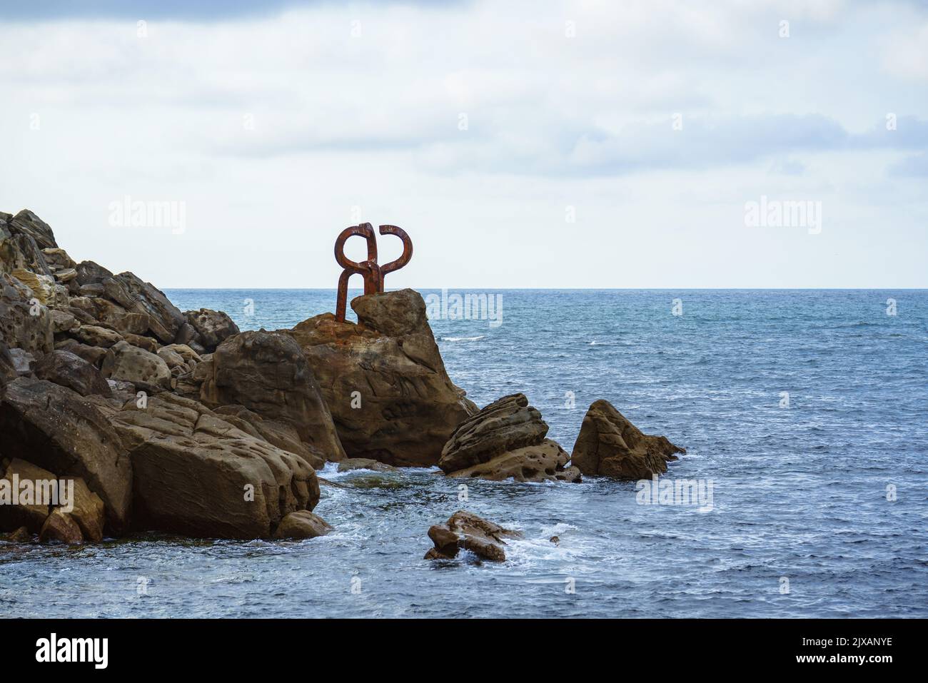 San Sebastián, Spain. August 10, 2022.  View of Wind Comb (Peine del Viento) sculptures by Eduardo Chillida Stock Photo