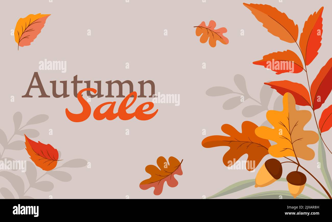 inscription autumn sale autumn bouquet of leaves and acorns Stock ...