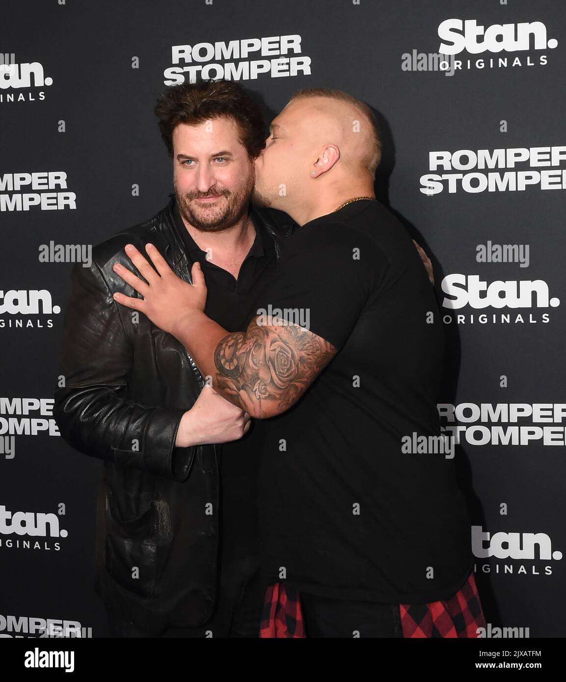 Lachy Hulme and Kaden Hartcher arrive at the Romper Stomper TV series premiere in Melbourne, Tuesday, December 5, 2017. (AAP Image/Mal Fairclough) Stock Photo