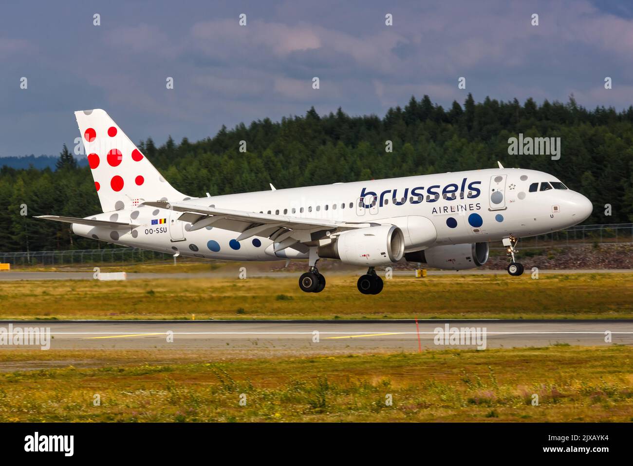 Oslo, Norway - August 15, 2022: Brussels Airlines Airbus A319 airplane at Oslo airport (OSL) in Norway. Stock Photo