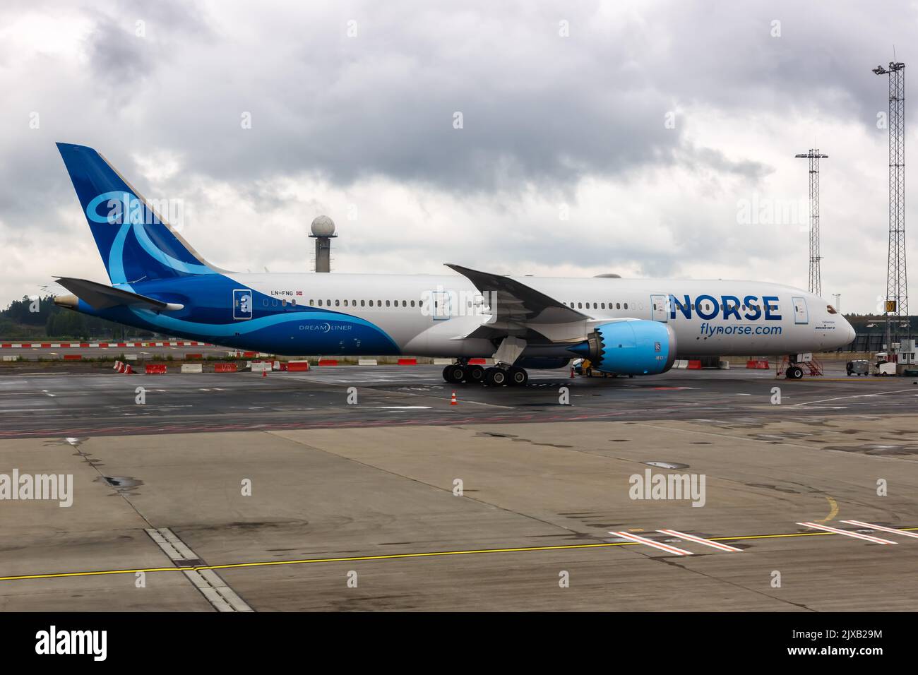 Oslo, Norway - August 16, 2022: Norse Atlantic Airways Boeing 787-9 Dreamliner airplane at Oslo airport (OSL) in Norway. Stock Photo