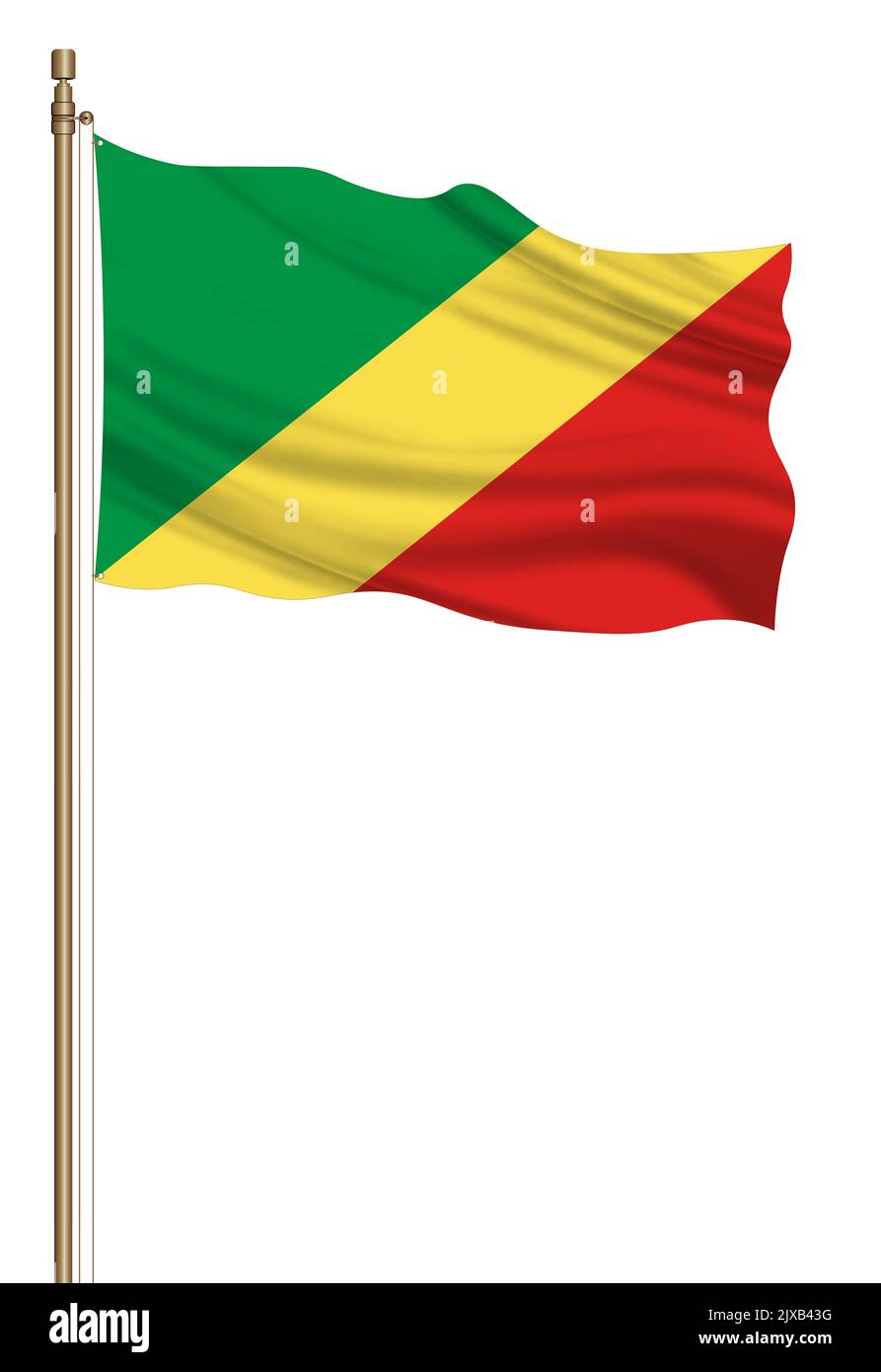 3D Flag of Republic of the Congo on a pillar blown away isolated on a ...