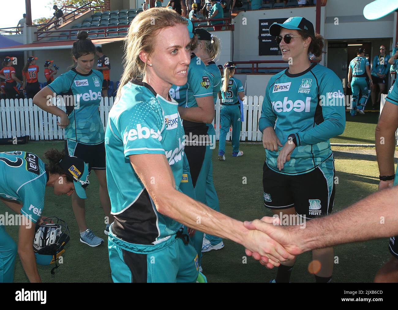 Heat captain Kirby Short celebrates the win during the WBBL cricket