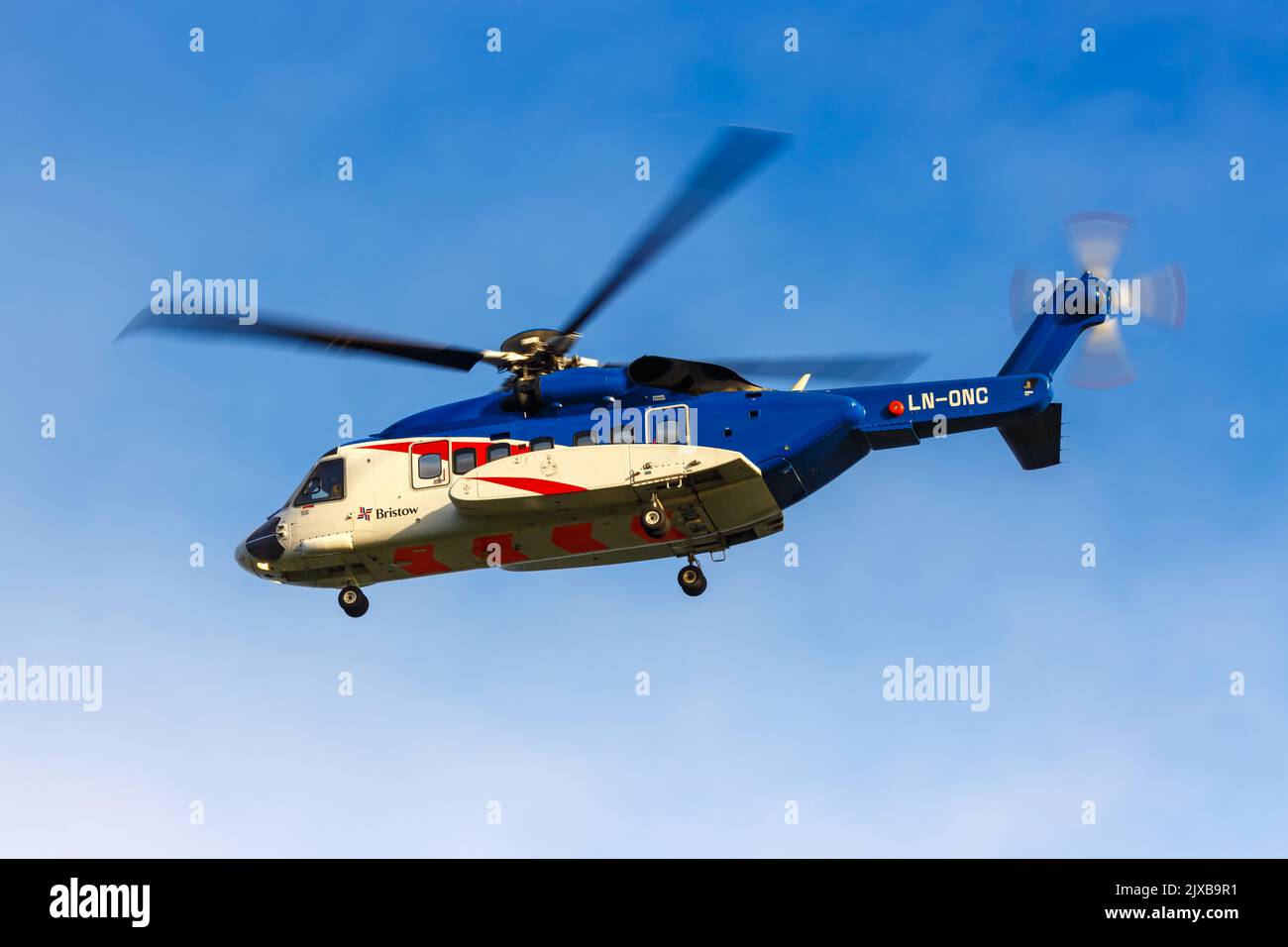 Bergen, Norway - August 17, 2022: Bristow Helicopters Sikorsky S-92A helicopter at Bergen airport (BGO) in Norway. Stock Photo