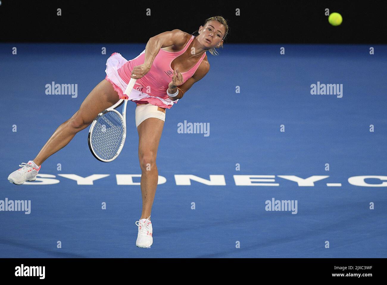 Camila of Italy serves to Angelique Kerber of Germany during their semi final match at