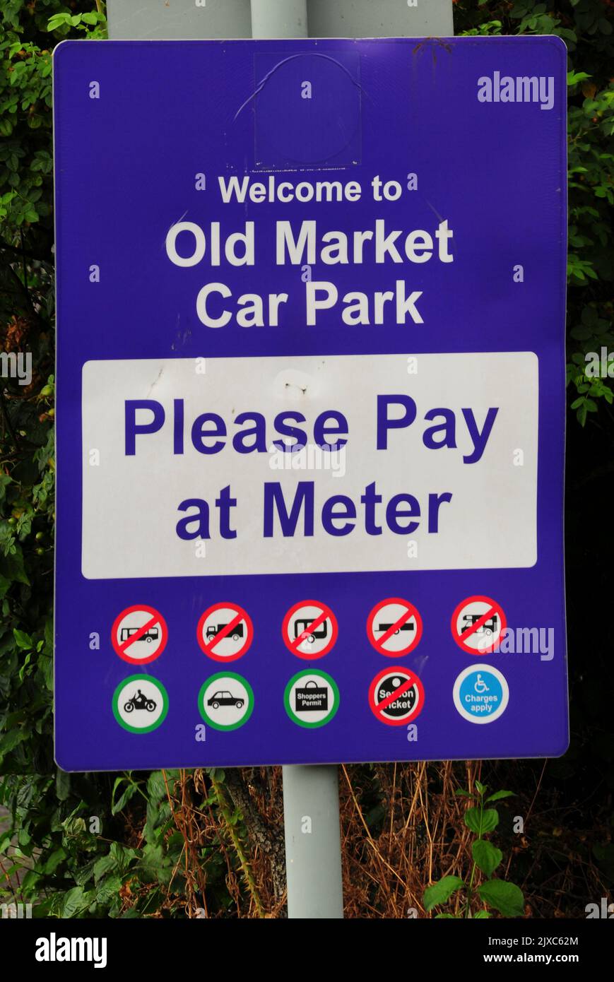 Car park sign in Old Market Car Park, Dorchester, Dorset, UK Stock Photo