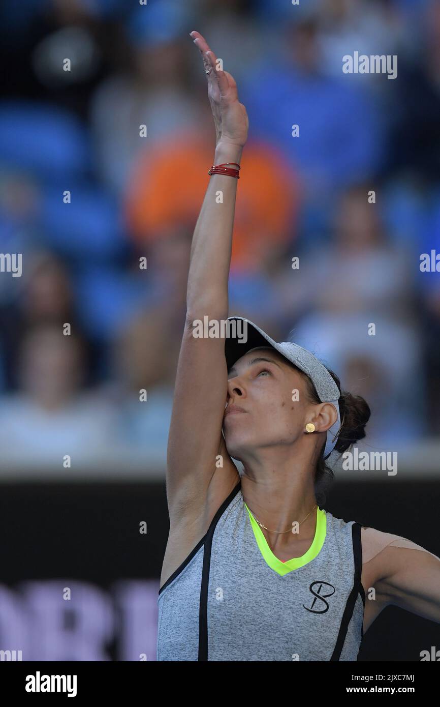 Mihaela Buzarnescu of Romania in action against Caroline Wozniacki of ...