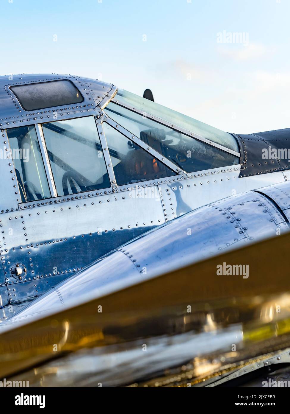C-45G classic aeroplane rivets and polished shiny airframe surfaces as seen in AirPower 2022 Zeltweg Austria Stock Photo