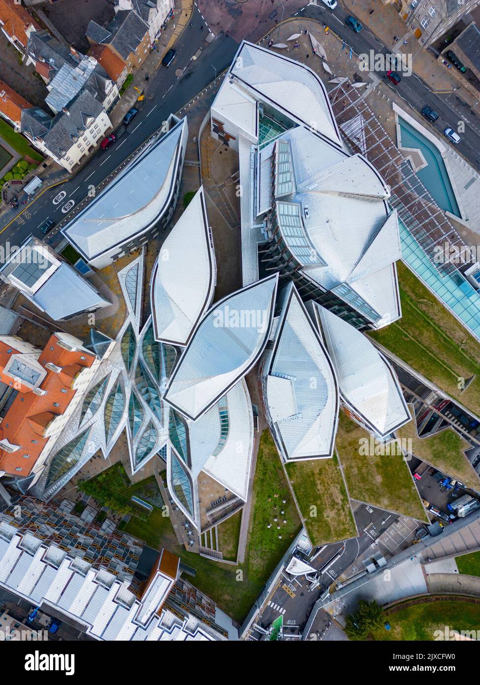 Aerial view of Scottish Parliament building at Holyrood in Edinburgh, Scotland, UK Stock Photo