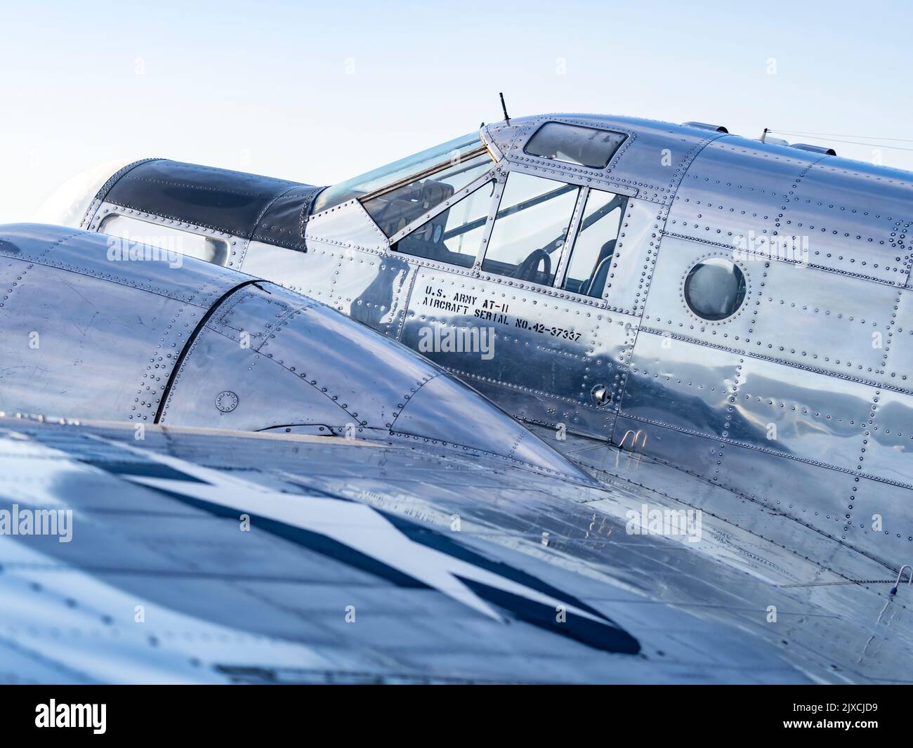 C-45G classic aeroplane rivets and polished shiny airframe surfaces as seen in AirPower 2022 Zeltweg Austria Stock Photo