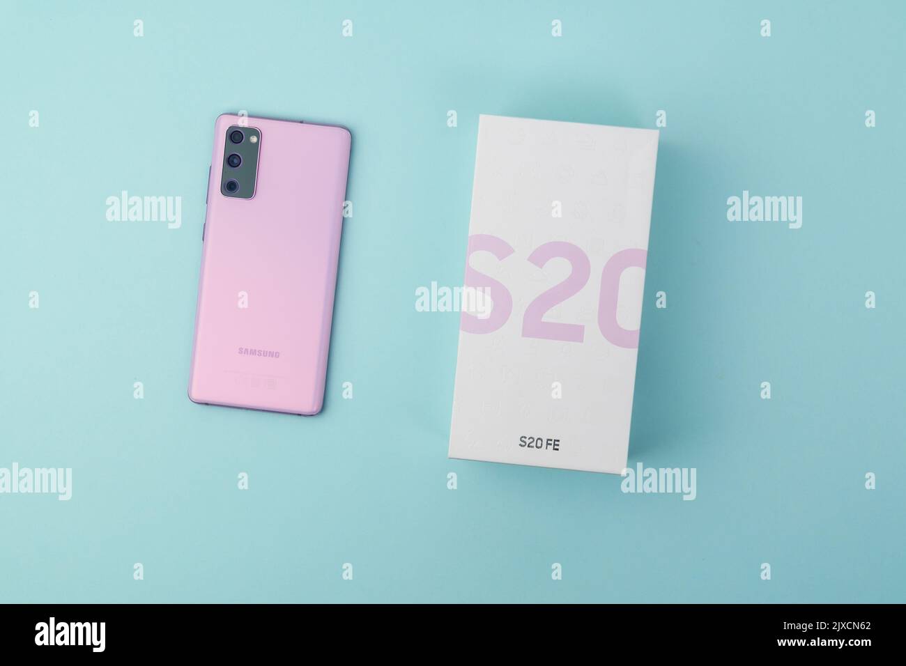 Tyumen, Russia-July 18, 2022: Samsung Galaxy S20 FE smartphone. Samsung is a South Korean multinational electronics company. Stock Photo
