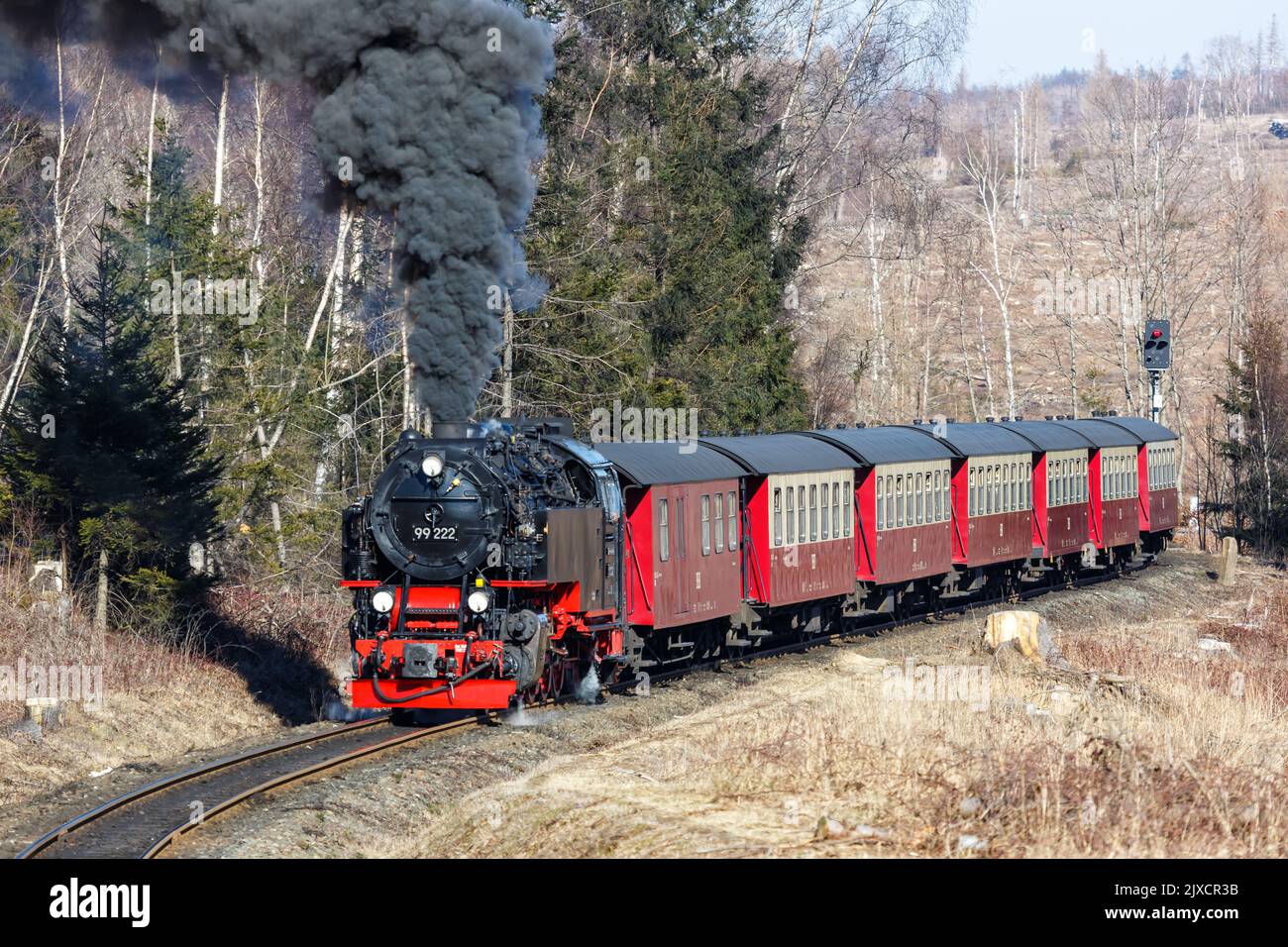Brockenbahn steam train locomotive railway rail departing Drei Annen Hohne in Germany Stock Photo