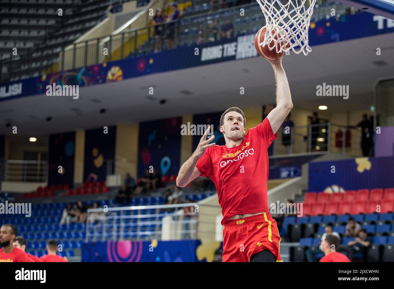 Tbilisi, Georgia, 6th September 2022. Xabi Lopez-Arostegui of Spain warms up during the FIBA EuroBasket 2022 group A match between Montenegro and Spain at Tbilisi Arena in Tbilisi, Georgia. September 6, 2022. Credit: Nikola Krstic/Alamy Stock Photo