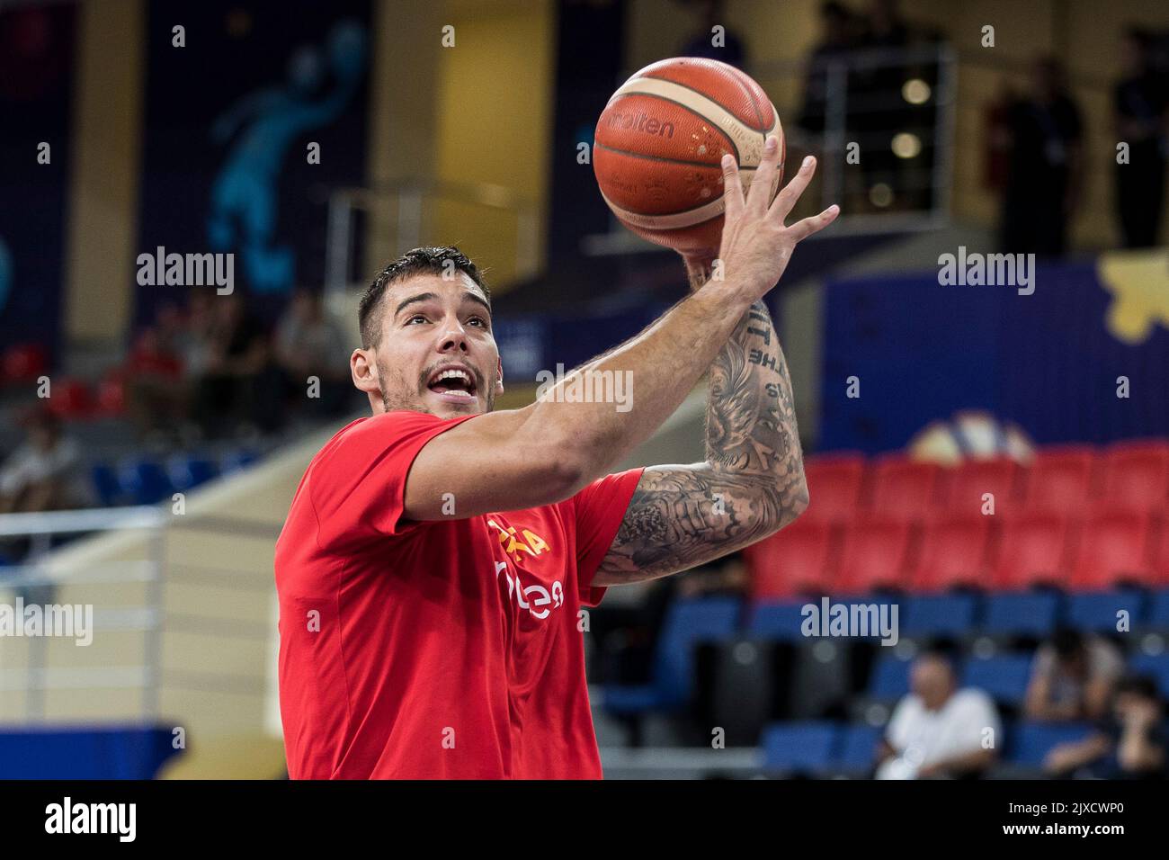 Tbilisi, Georgia, 6th September 2022. Willy Hernangomze of Spain warms up during the FIBA EuroBasket 2022 group A match between Montenegro and Spain at Tbilisi Arena in Tbilisi, Georgia. September 6, 2022. Credit: Nikola Krstic/Alamy Stock Photo
