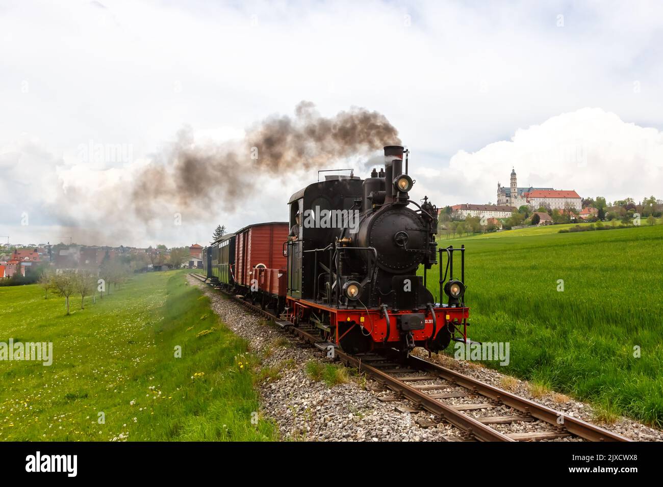 Haertsfeld Schaettere steam train locomotive museum railway rail in Neresheim Germany Stock Photo