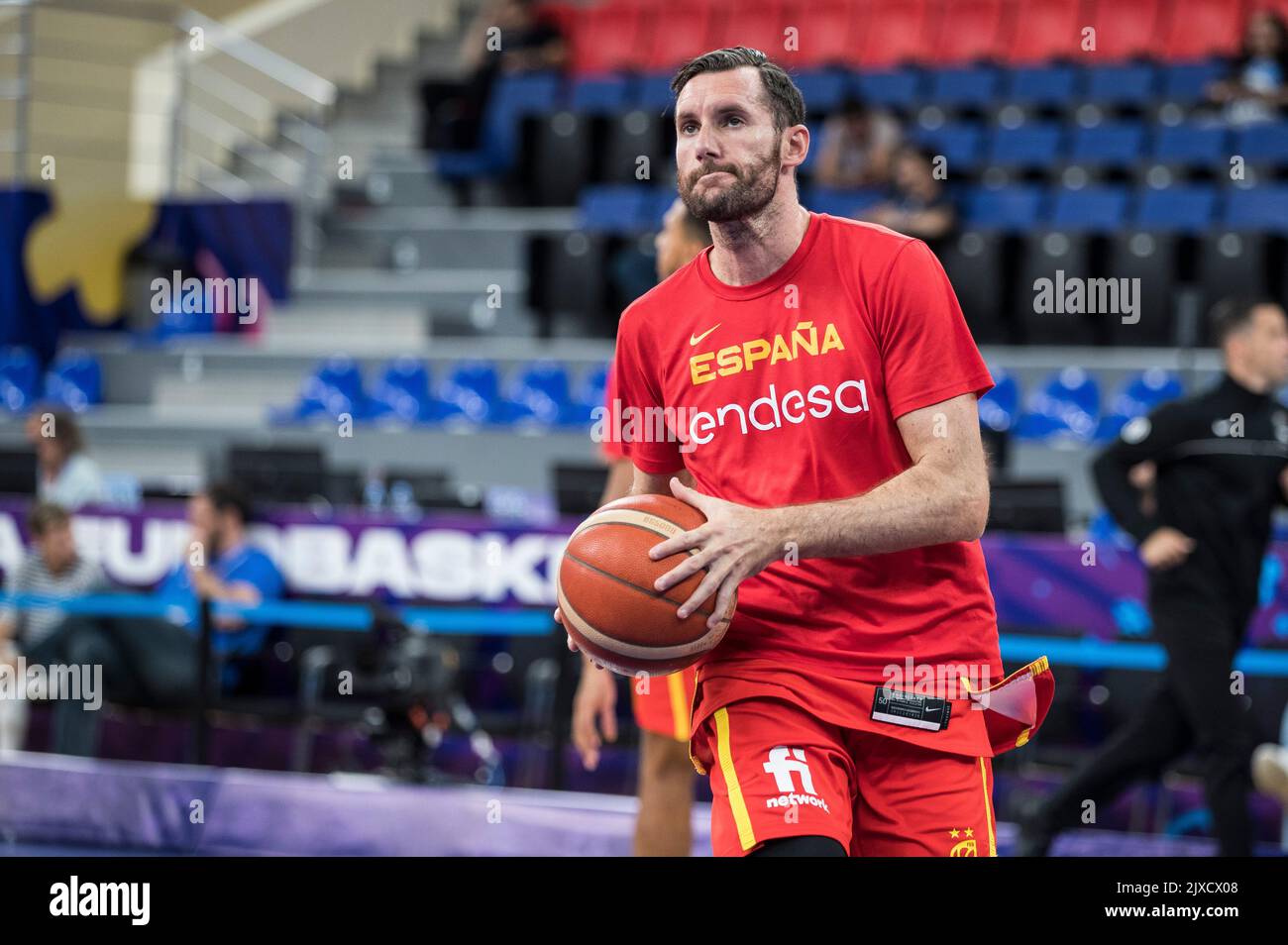 Tbilisi, Georgia, 6th September 2022. Rodolfo Fernandez of Spain warms up during the FIBA EuroBasket 2022 group A match between Montenegro and Spain at Tbilisi Arena in Tbilisi, Georgia. September 6, 2022. Credit: Nikola Krstic/Alamy Stock Photo
