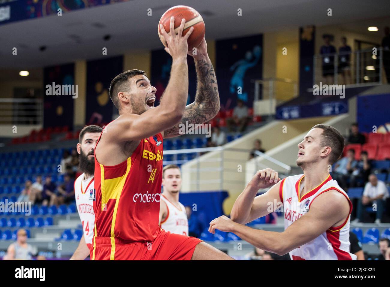Tbilisi, Georgia, 6th September 2022. Willy Hernangomze of Spain drives to the basket during the FIBA EuroBasket 2022 group A match between Montenegro and Spain at Tbilisi Arena in Tbilisi, Georgia. September 6, 2022. Credit: Nikola Krstic/Alamy Stock Photo