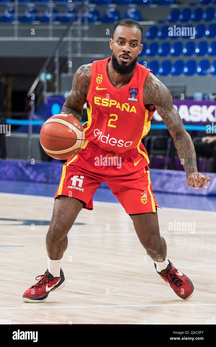 Tbilisi, Georgia, 6th September 2022. Lorenzo D'ontez Brown of Spain in action during the FIBA EuroBasket 2022 group A match between Montenegro and Spain at Tbilisi Arena in Tbilisi, Georgia. September 6, 2022. Credit: Nikola Krstic/Alamy Stock Photo