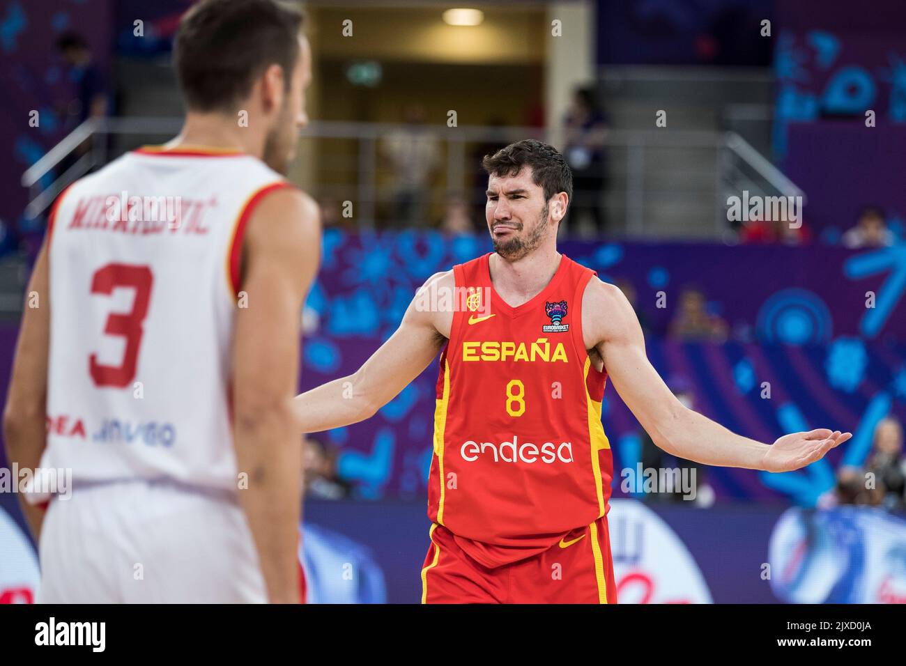Tbilisi, Georgia, 6th September 2022. Dario Brizuela of Spain reacts during the FIBA EuroBasket 2022 group A match between Montenegro and Spain at Tbilisi Arena in Tbilisi, Georgia. September 6, 2022. Credit: Nikola Krstic/Alamy Stock Photo