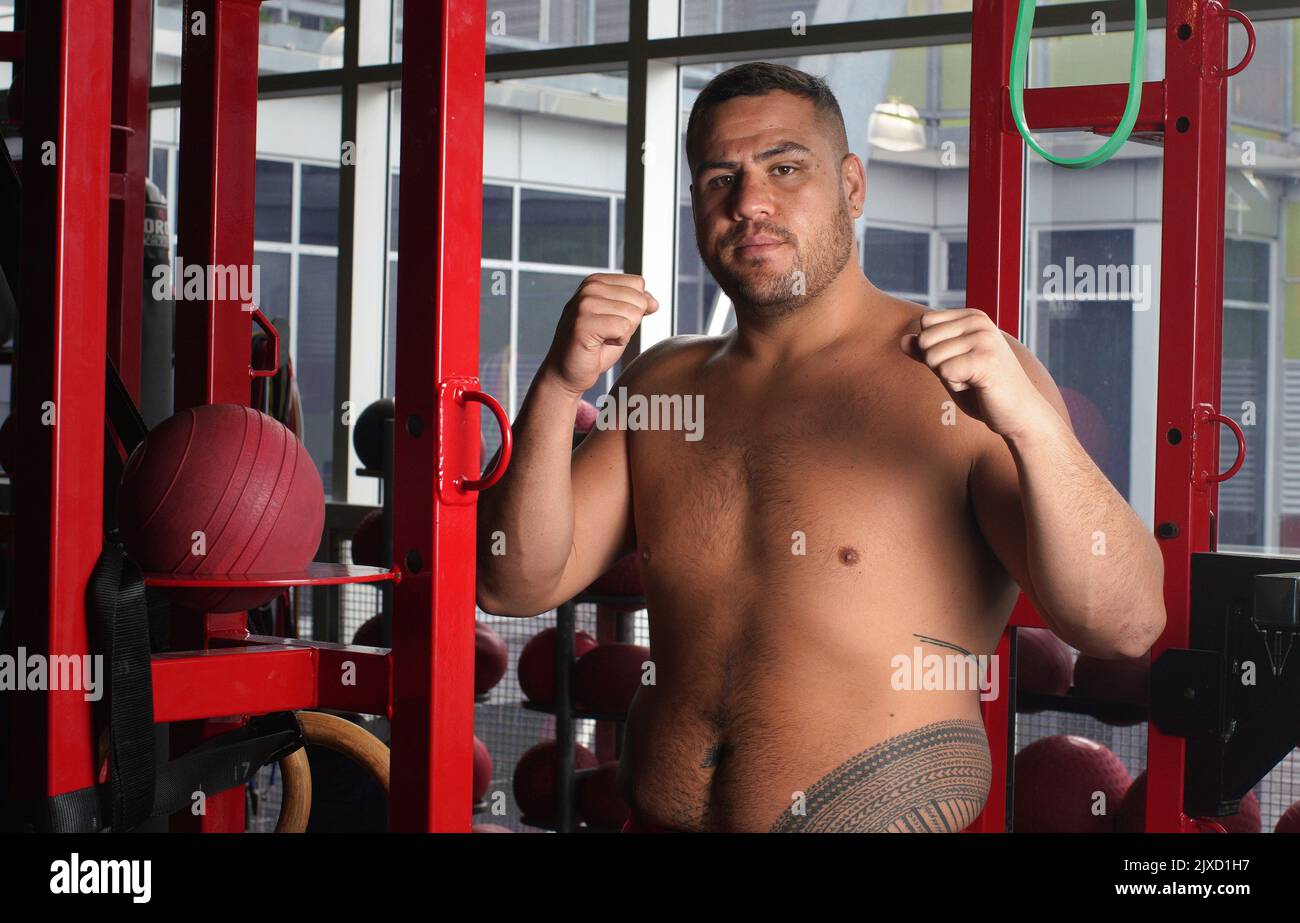 Undefeated heavyweight and former Sydney Roosters player, Tai Tuivasa poses  for a photograph during a media call at the UFC Gym at Alexandria in  Sydney, Friday, February 2, 2018. (AAP Image/Ben Rushton