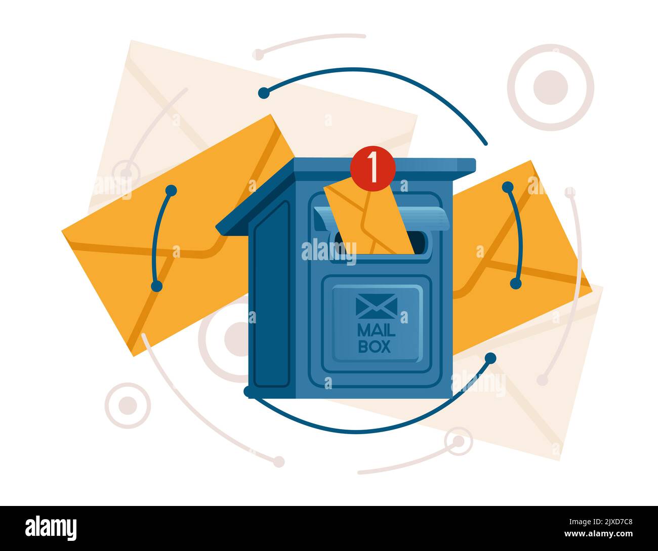 Blue classic mailbox with paper envelope delivery concept vector