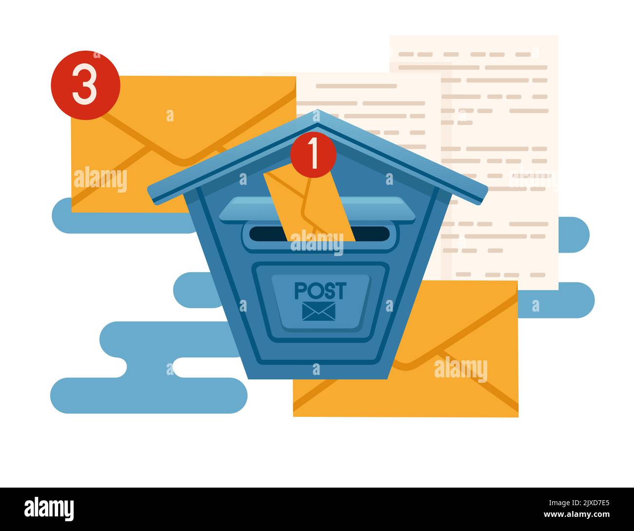 Blue classic mailbox with paper envelope delivery concept vector