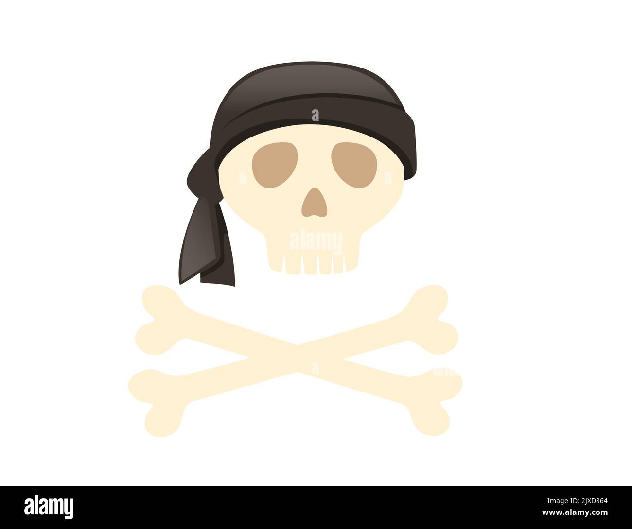 Skull with black bandana and crossbones vector illustration on white