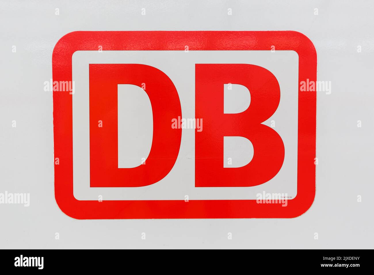 Karlsruhe, Germany - June 30, 2022: DB logo sign on an InterCity IC train at main railway station in Karlsruhe, Germany. Stock Photo
