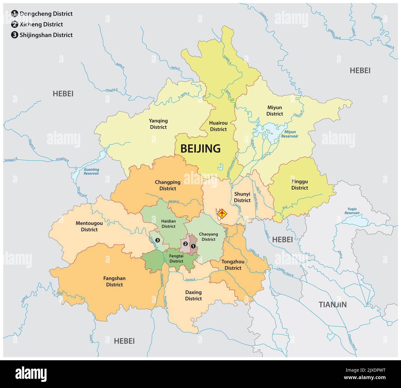 Map administrative divisions of the Chinese capital Beijing Stock Photo