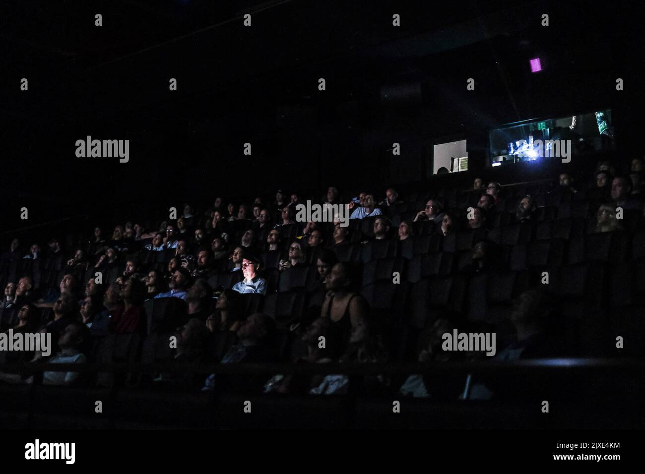 'Turn your bloody phone off' - Atmosphere around the festival photographed during Frightfest 2022 at Cineworld Leicester Square, London on Sunday 28 August 2022 . Picture by Julie Edwards. Stock Photo