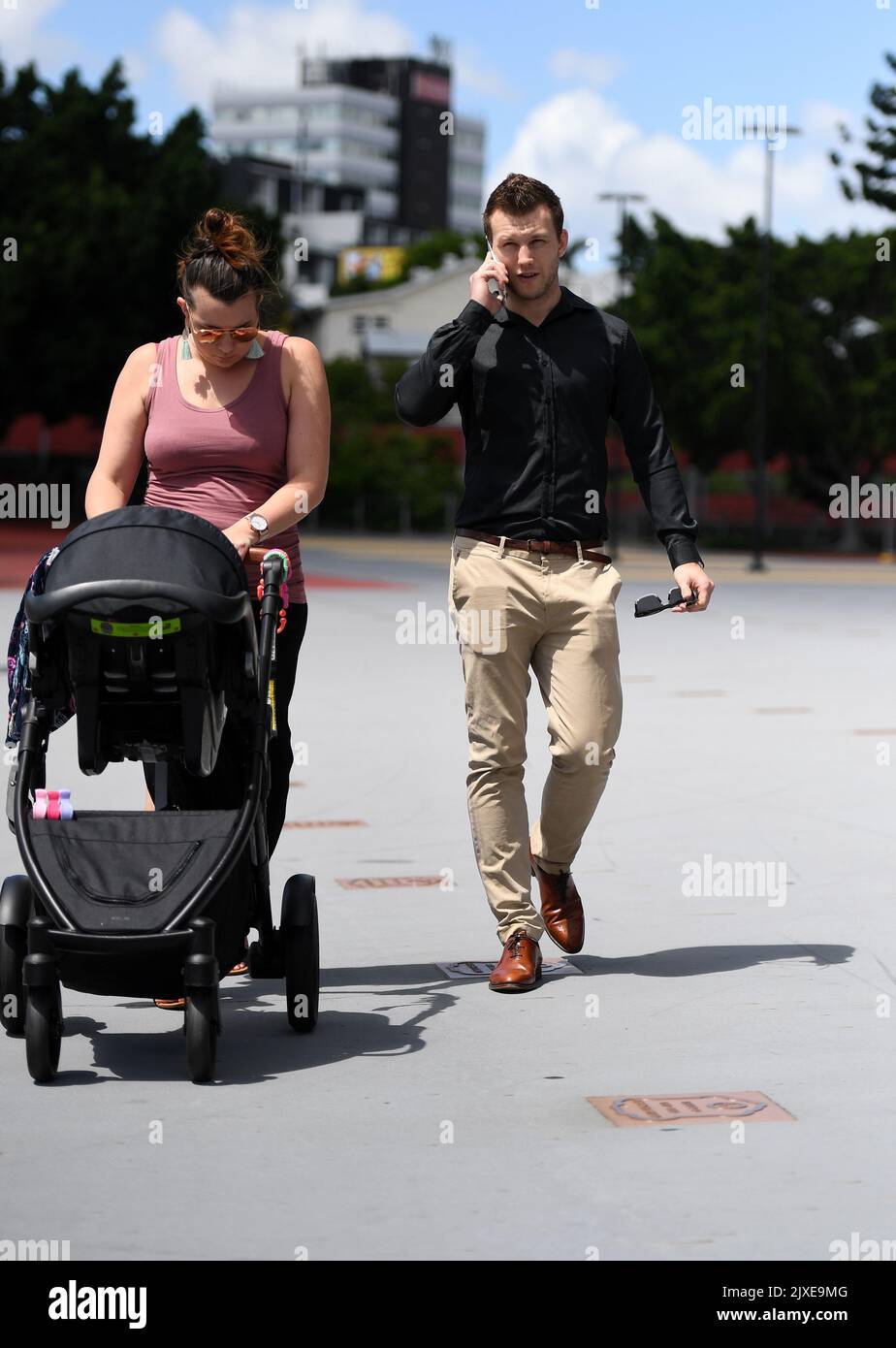 Boxer Jeff Horn is seen with his wife Joanna and child Isabelle during a  media opp at the Caxton Hotel in Brisbane, Wednesday, May 23, 2018. Jeff  Horn will face American Boxer