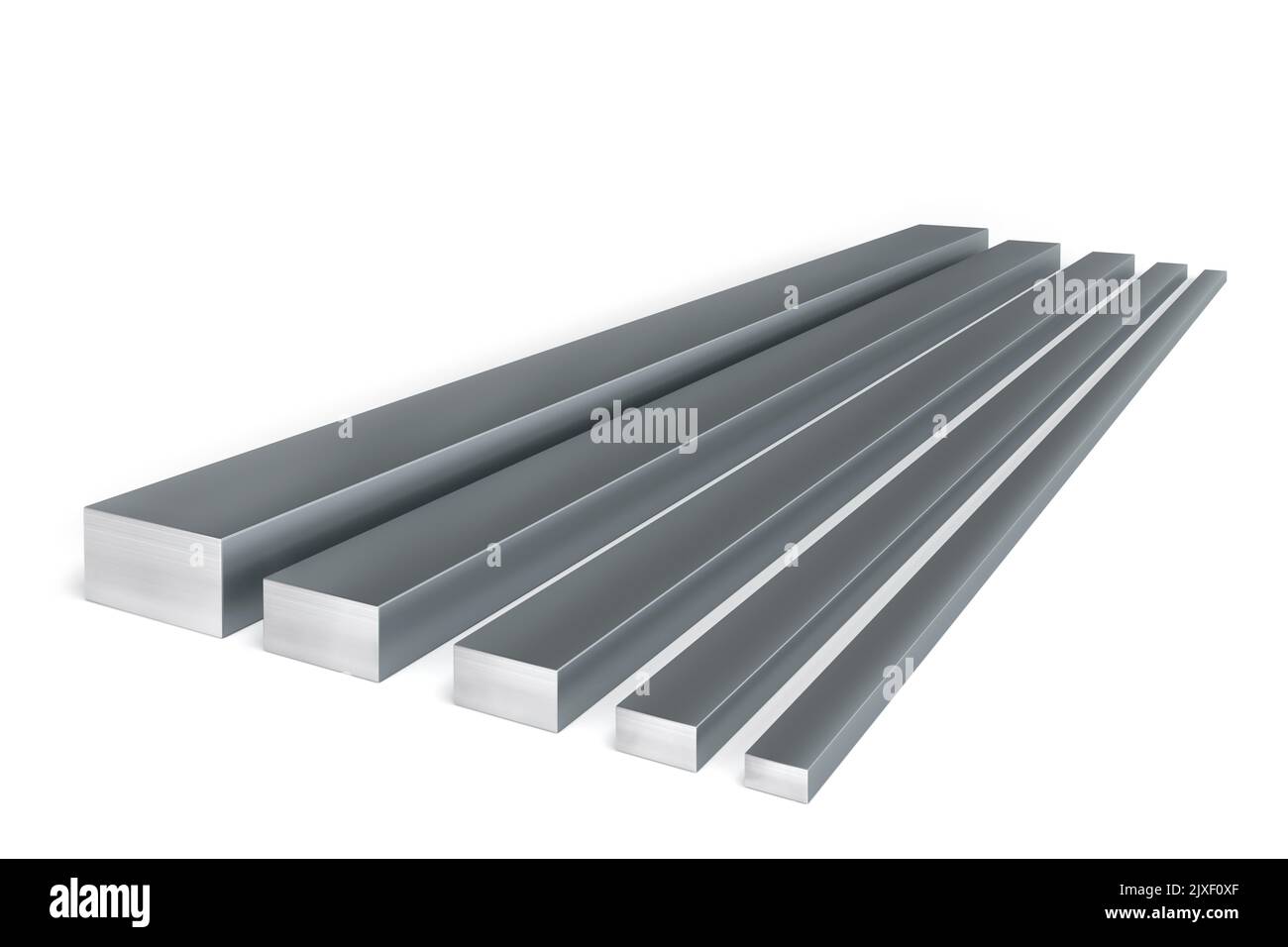 Set of 5 rectangular steel bars of different size isolated on white background - 3d illustration Stock Photo