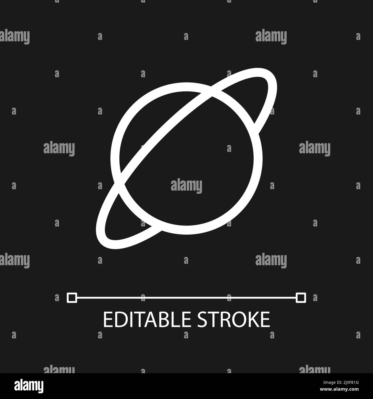 Planet with ring pixel perfect white linear ui icon for dark theme Stock Vector