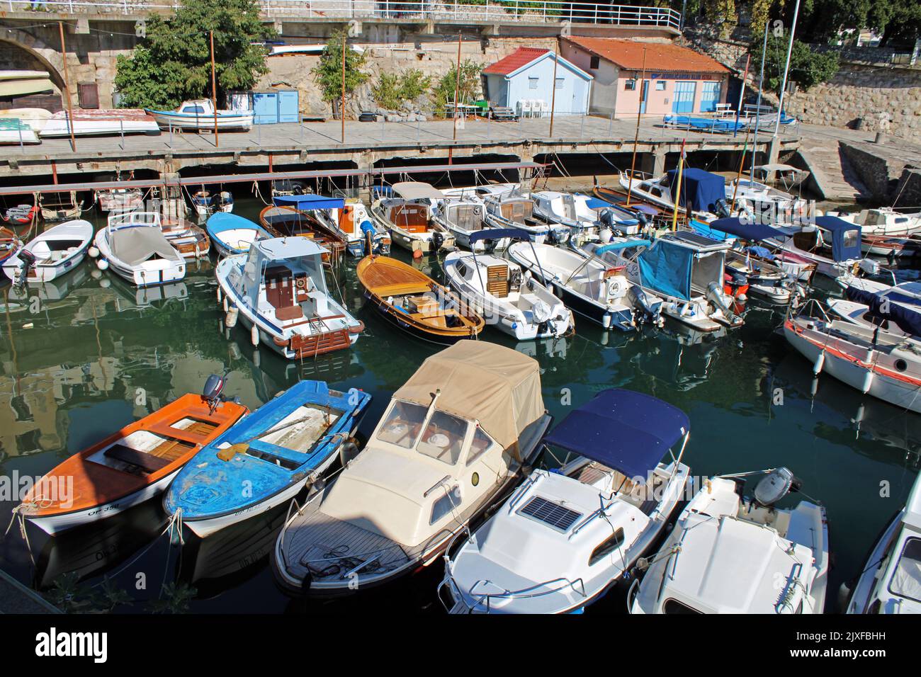 Famous landmarks, Lovran harbor, Adriatic coast, Kvarner bay, city details, Croatia Stock Photo