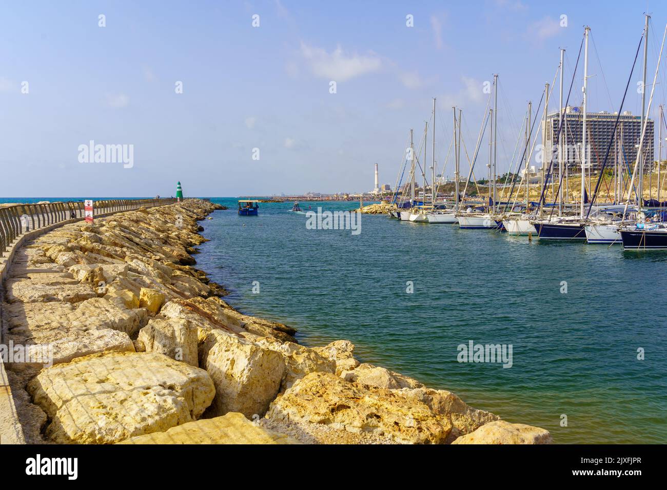 Tel-Aviv, Israel - June 17, 2022: View of the Marina, with various boats, in Tel-Aviv, Israel Stock Photo