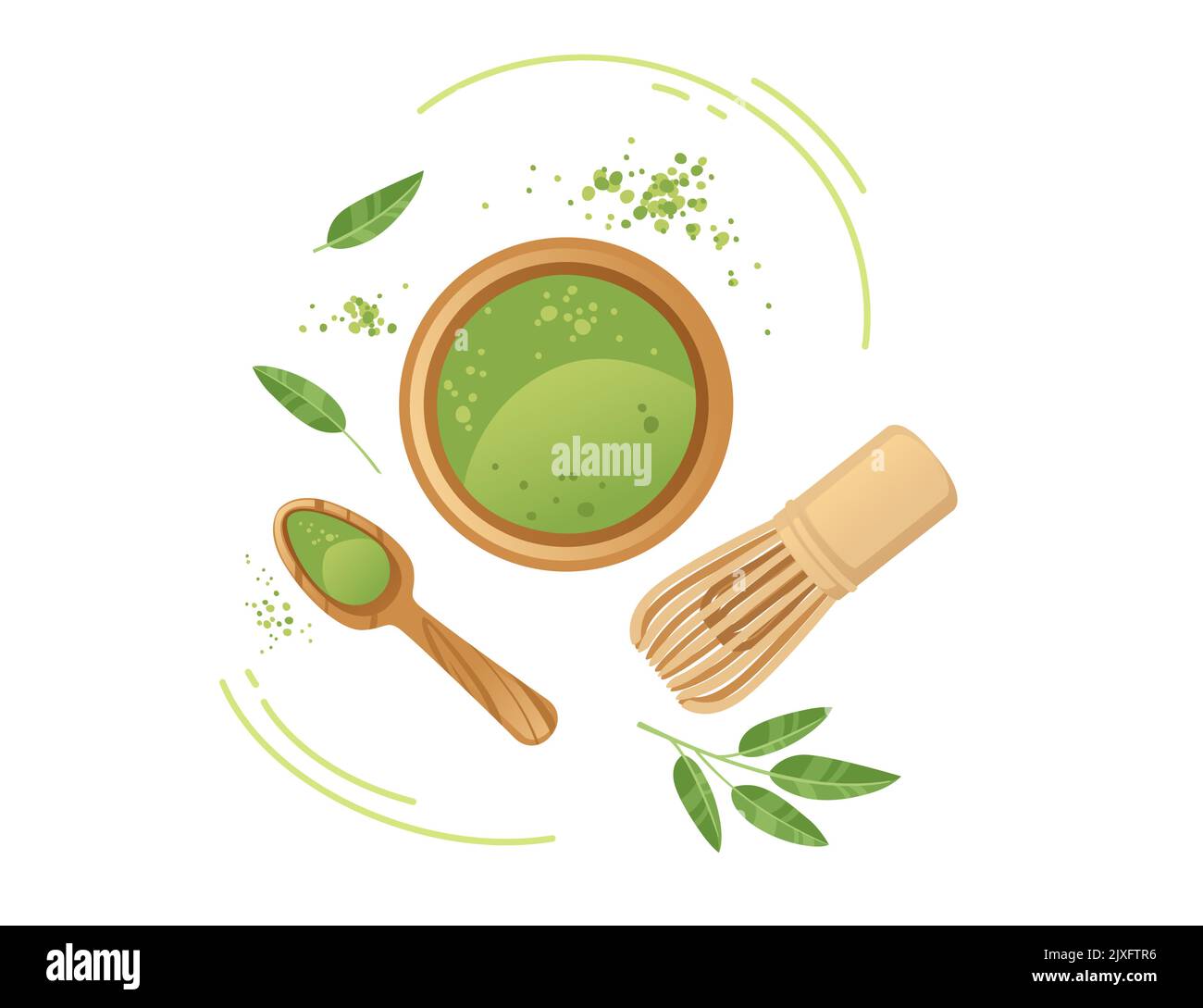 Matcha tea in cup with spoon vector illustration on white background Stock Vector