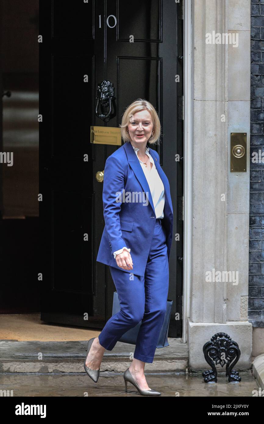 London, UK. 07th Sep, 2022. Liz Truss, new Prime Minister of the United Kingdom, exits 10 Downing Street to attend her first PMQs this morning. Credit: Imageplotter/Alamy Live News Stock Photo