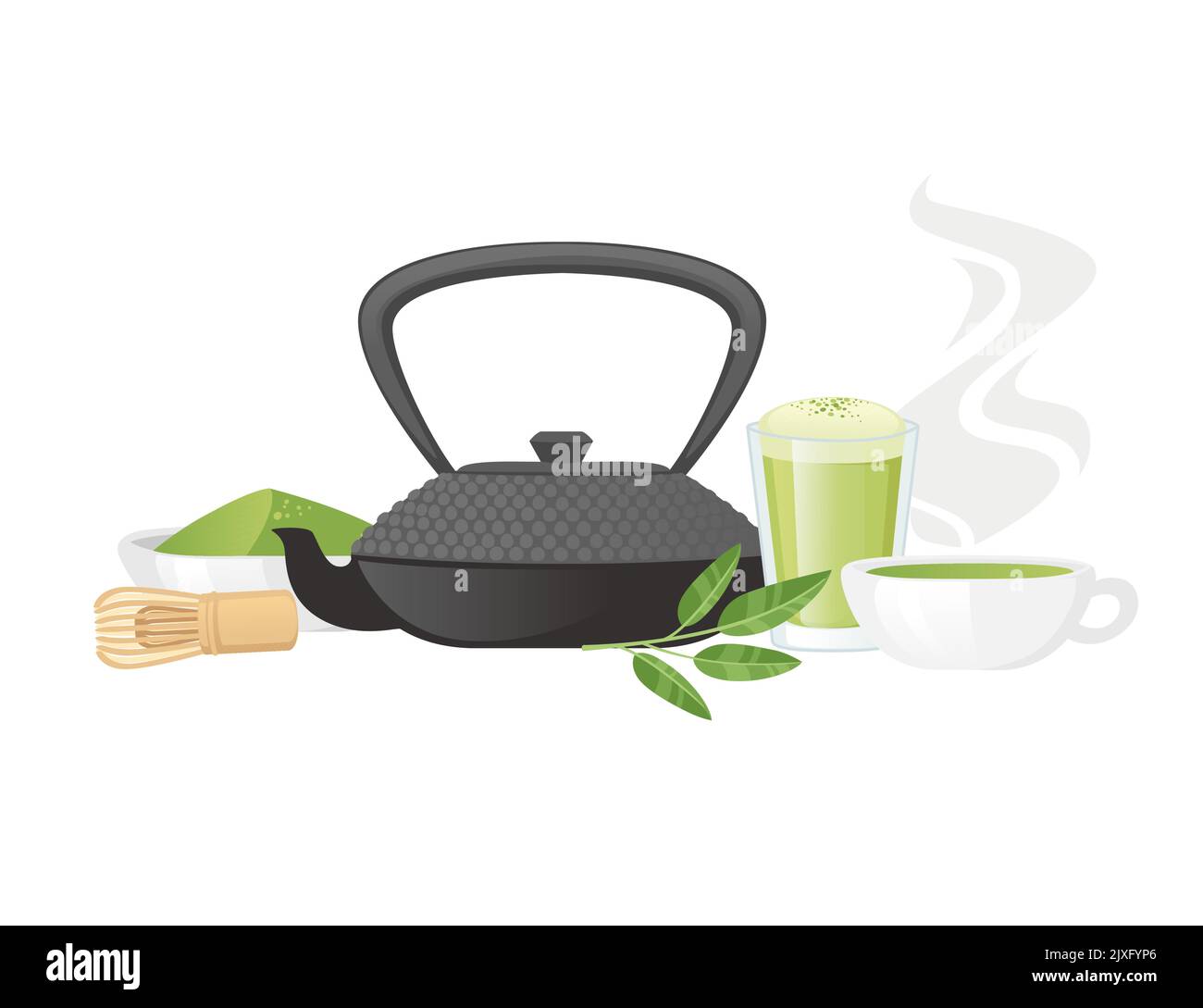Traditional tools for tea ceremony matcha tea vector illustration on