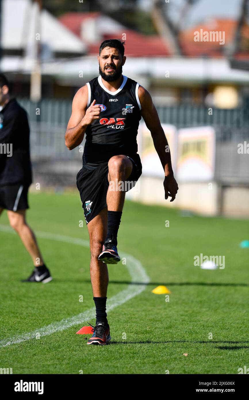 AFL Port Adelaide Power Ruckman Paddy Ryder trains away from the main