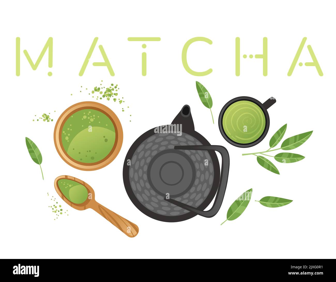 Traditional tools for tea ceremony matcha tea vector illustration on