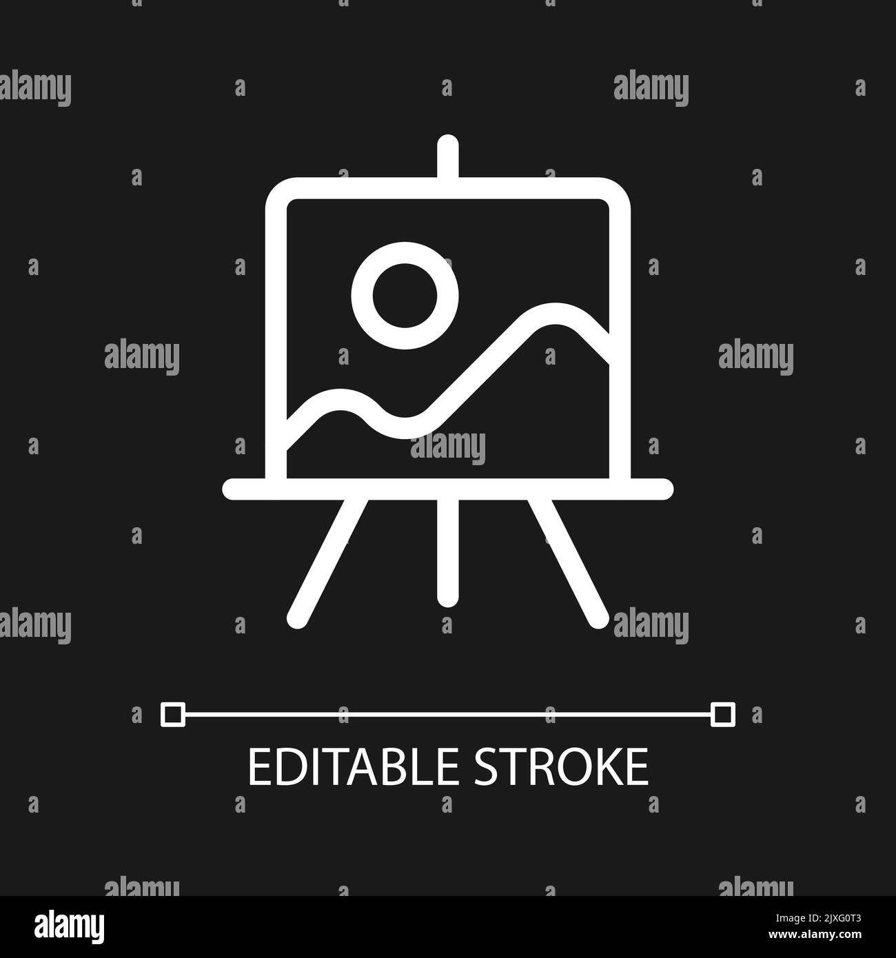 Easel stand for art class pixel perfect white linear ui icon for dark theme Stock Vector