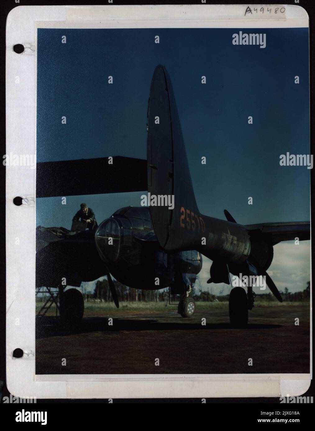 Rear View Of A Northrop P-61 Black Widow Of The 9Th Af. Stock Photo