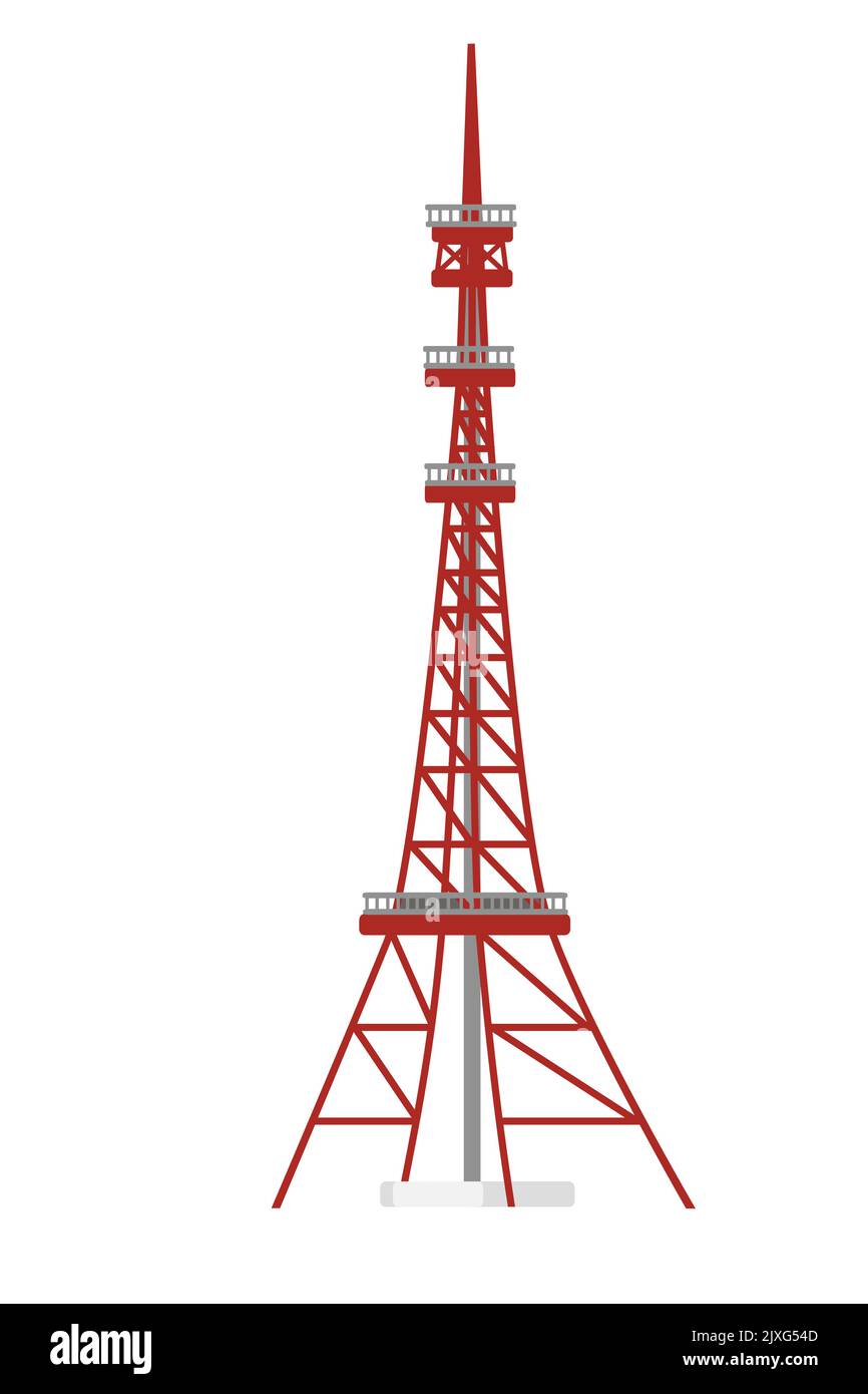 Modern communication tower construction for tv radio network or gsm technology vector illustration isolated on white background Stock Vector